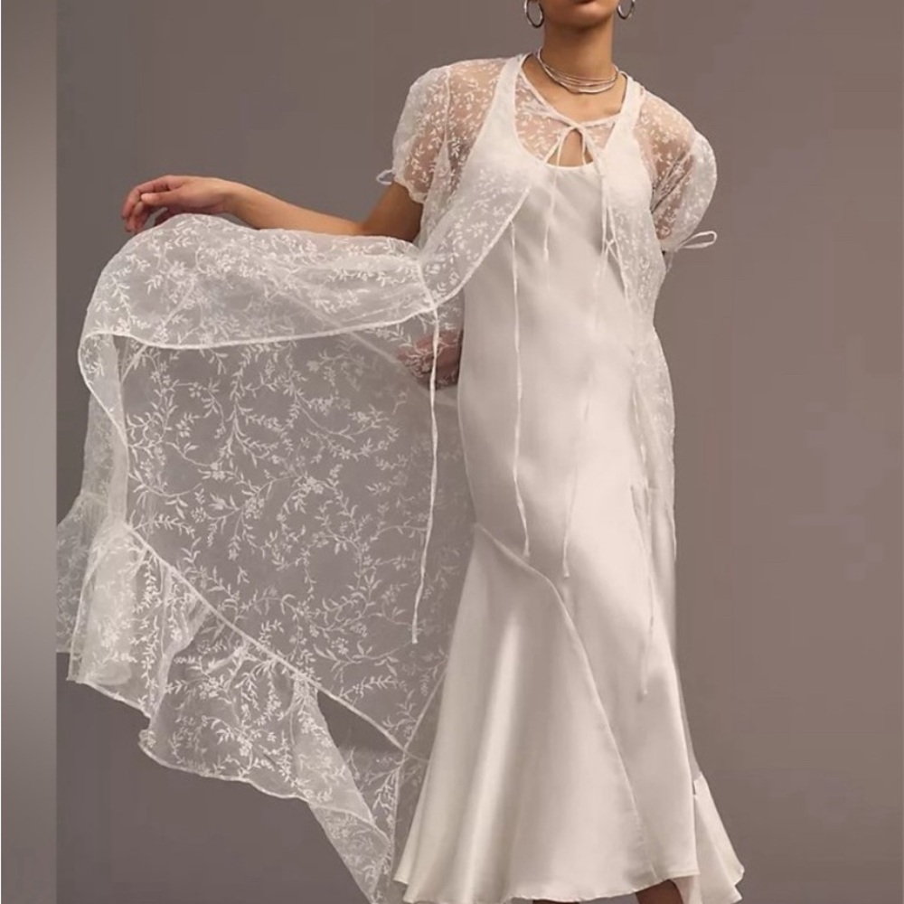 By Anthropologie Sheer Short-Sleeve Organza Maxi Dress M